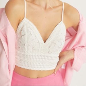 Women’s White Lace Smocked Back Bralette, with adjustable straps
